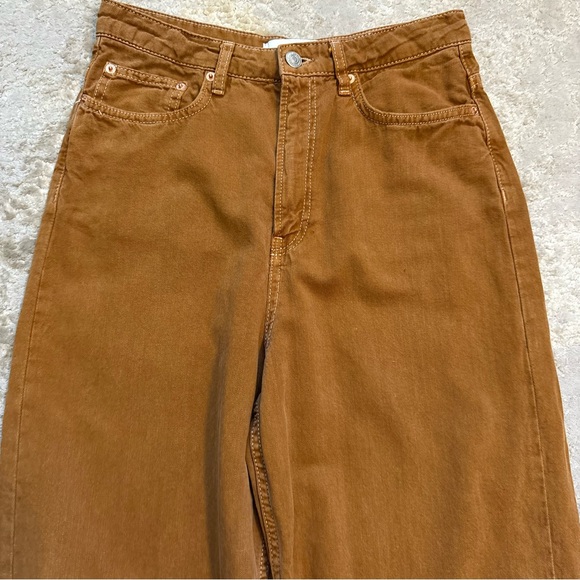 Zara Women’s Brown High Waisted Wide-Leg Cropped Pants W/Drawstring Hem Size 2 - Picture 8 of 13